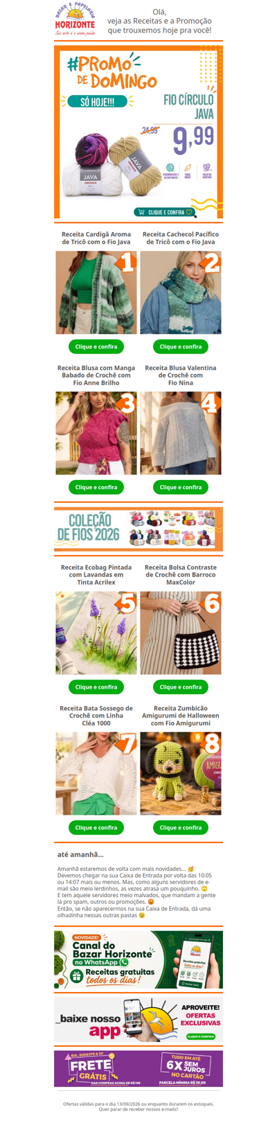 Fio Java Círculo na #PromodeDomingo e + 8 Lindas Receitas de Crochê e Tricô pra você. Vem já aproveitar! 🧡😄