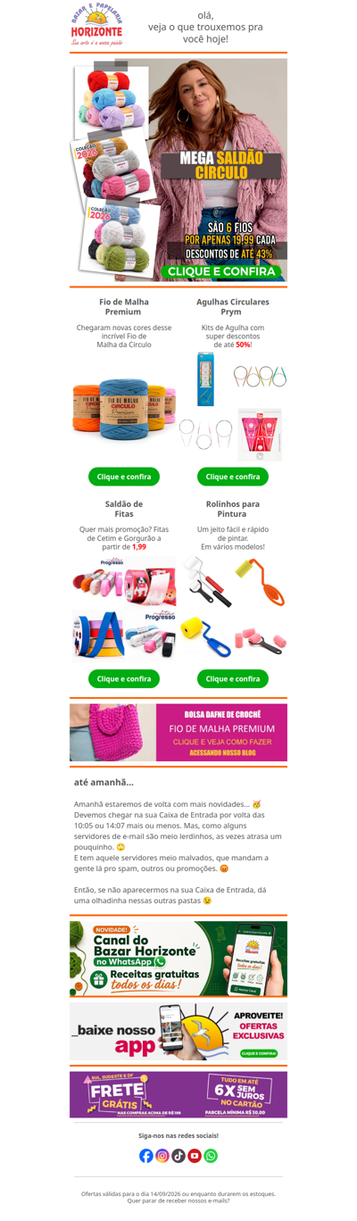 Saldão de Lãs Círculo + Fio de Malha em Novas Cores, Agulhas e Fitas em Promoção. Vem aproveitar!🧡😘