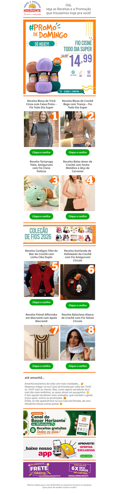 Fio Cisne Todo Dia Super na #PromodeDomingo e + 8 Lindas Receitas de Crochê e Tricô pra você. Vem já aproveitar! 🧡😄