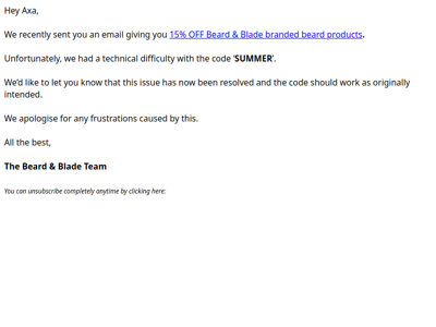 ⚠️ Issue with 15% OFF code 'SUMMER'