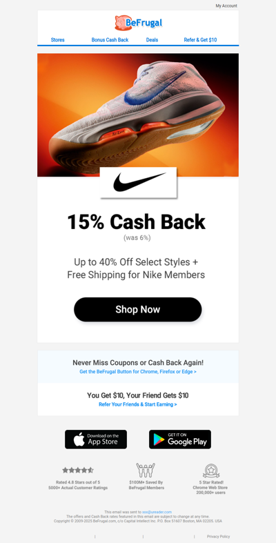 Nike: 15% Cash Back + 40% Off! 💸