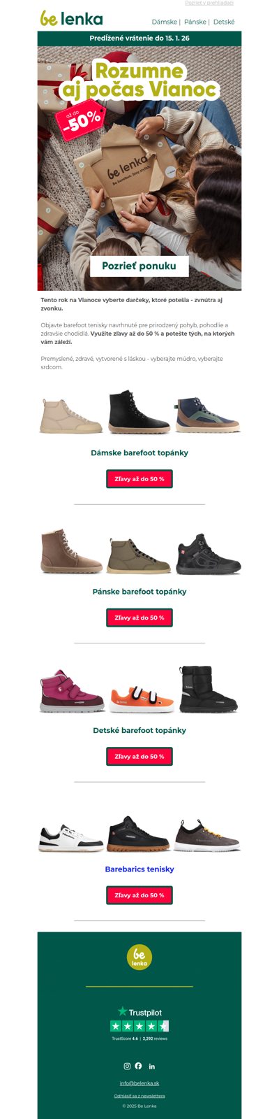 🎁 Vianočný barefoot výpredaj: zľavy až 50 % na zmysluplné darčeky