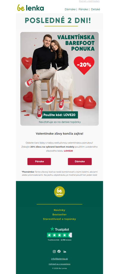 ⏰ Valentínske zľavy končia zajtra! -20%