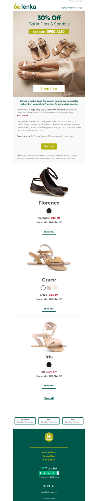 🌸 Early Access: 30% Off Ballet Flats & Sandals