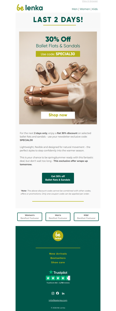 ⏰  Ends tomorrow - 30% Off Ballet Flats & Sandals