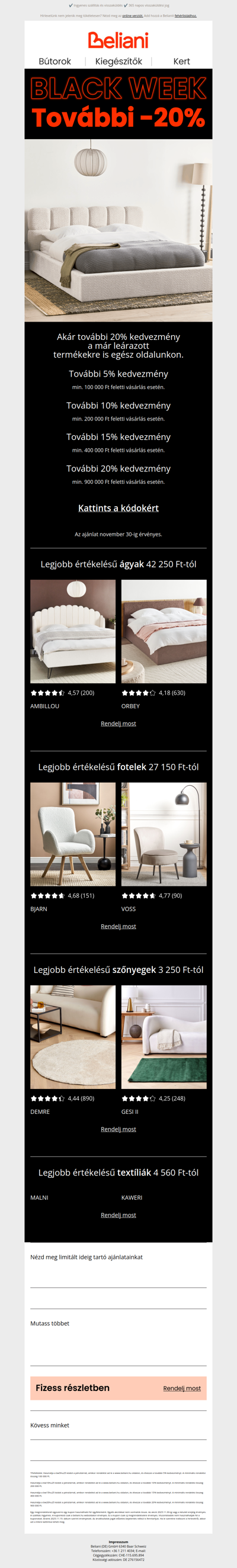 Black Week akció: Extra 20% kedvezmény a leárazott termékekre is 🔥