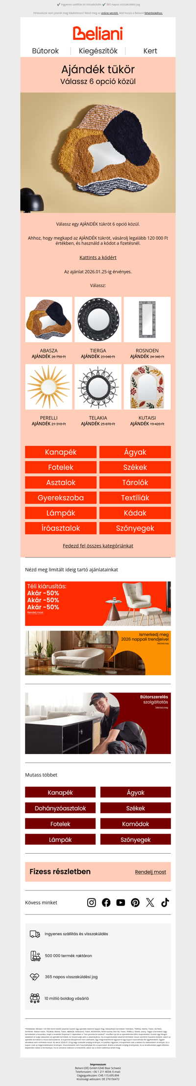 Ajándék tükör: válassz 6 opció közül