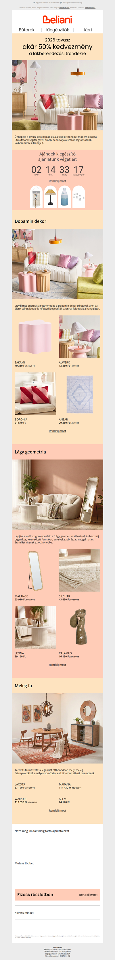2026 tavasz: akár 50% kedvezmény lakberendezési trendekre 🌸