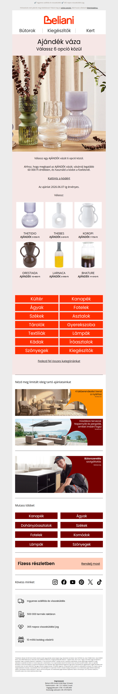 Ajándék váza: Válassz 6 opció közül 🎁
