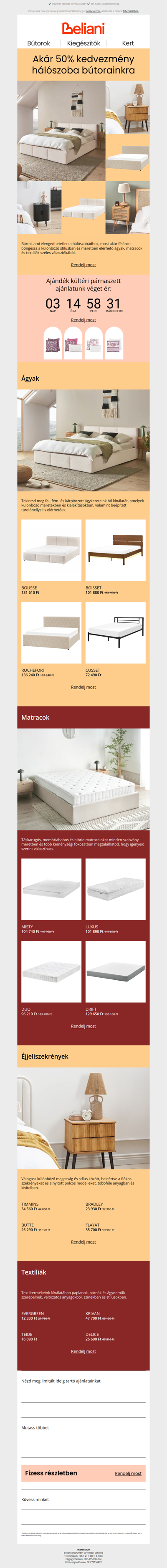 Akár 50% kedvezmény a teljes hálószobai kollekciónkra 🛏️