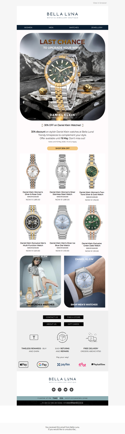 30% off Daniel Klein watches, for a little longer