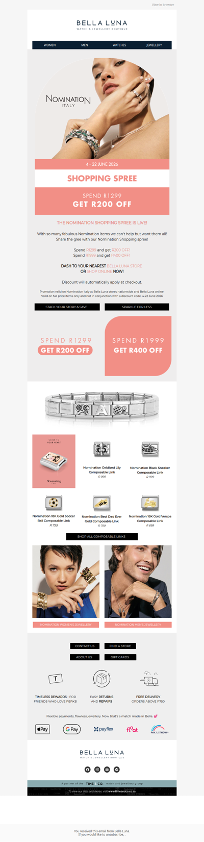 SAVE UP TO R400 💝 NOMINATION SHOPPING SPREE NOW ON