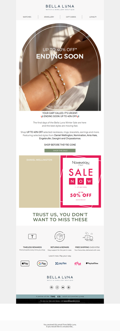FINAL CALL FOR UP TO 40% OFF
