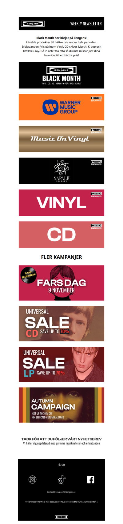 Våra akuella Black Month Kampanjer samlade på ett ställe! Music on Vinyl, Warner, Napalm Records, Vinyl Black Month, CD Black Month och fler!