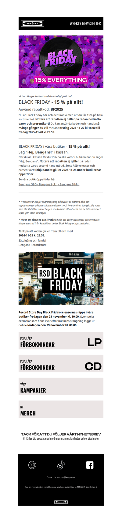Black Friday på Bengans - 15% på allt!