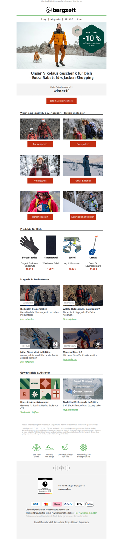 🎅-Geschenk! -10 % on top auf reduzierte Jacken.