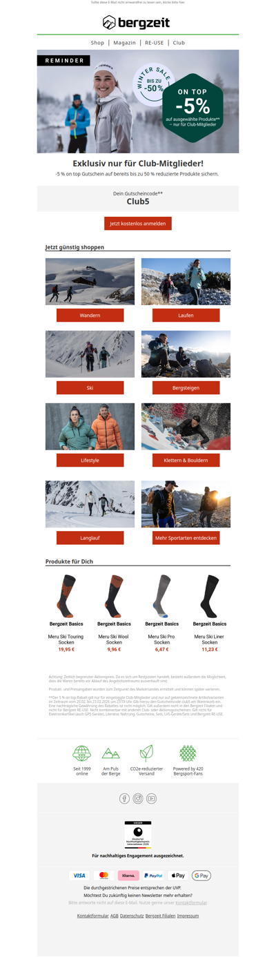 Letzte Chance auf Deinen -5 % Gutschein 🏔️