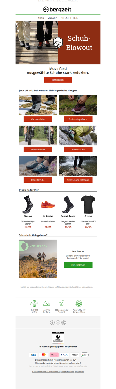 Blowout! Bis zu -60 % auf ausgewählte Schuhe. 🎉🥾