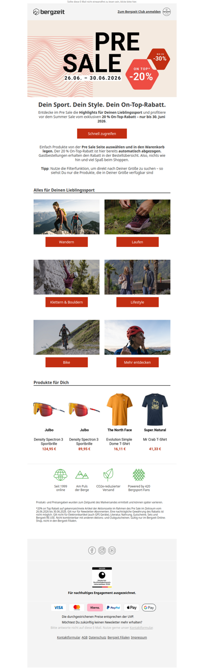 Achtung Pre Sale! -20 % on top für Deine Sportart 🏃‍➡️
