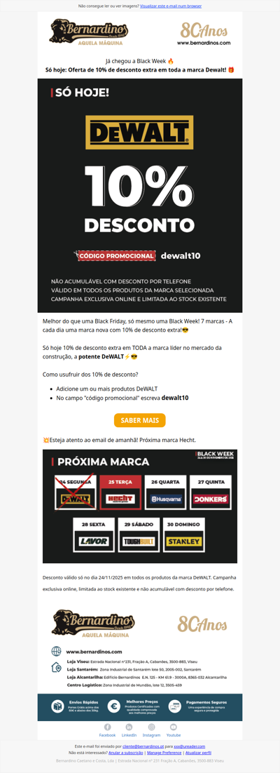 Só hoje: 10% de desconto extra na marca DeWALT!🎁