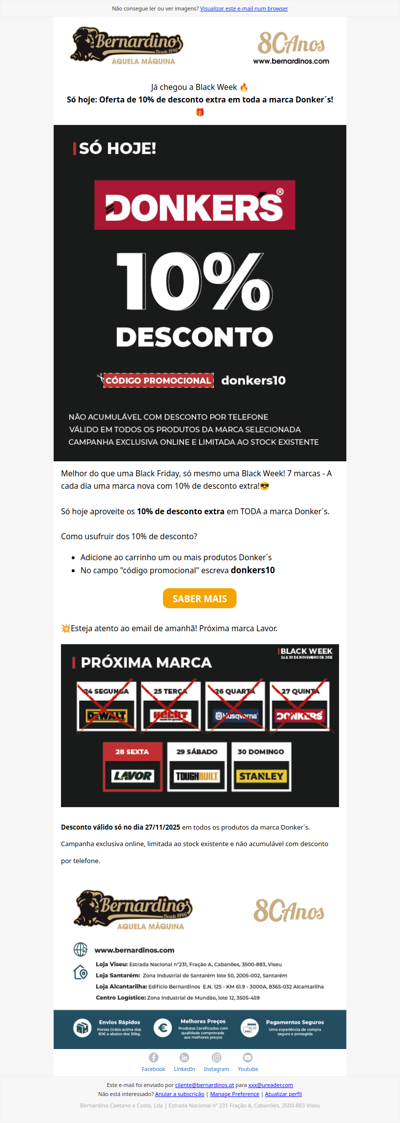 Só hoje: 10% de desconto extra na marca Donker´s!🎁
