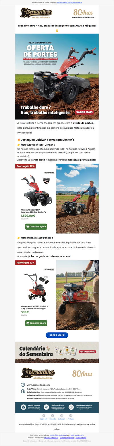 Portes grátis: Motocultivadores e Motoenxadas!🎁