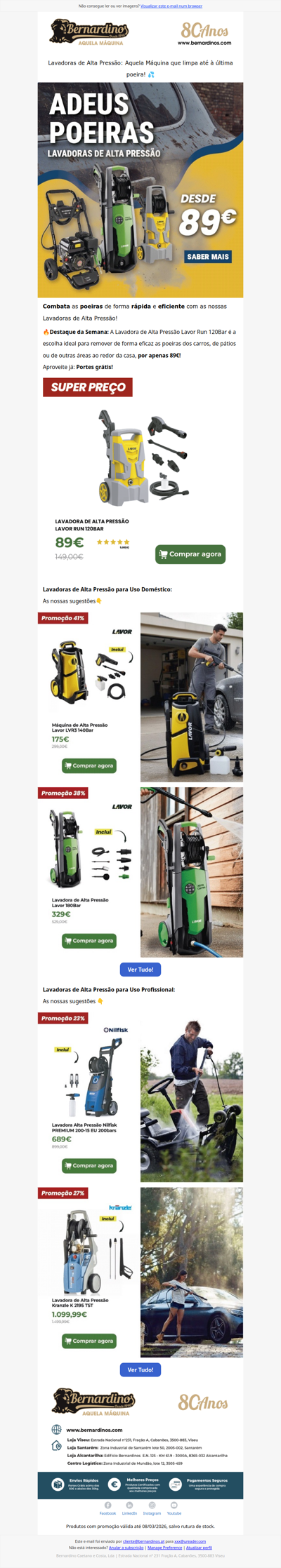 Desde 89€ - Lavadoras de Alta Pressão💦