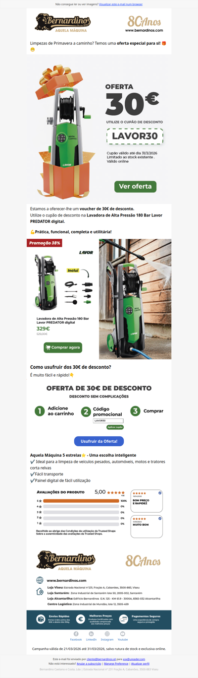 🎁Oferta de 30€ para as suas limpezas de primavera!