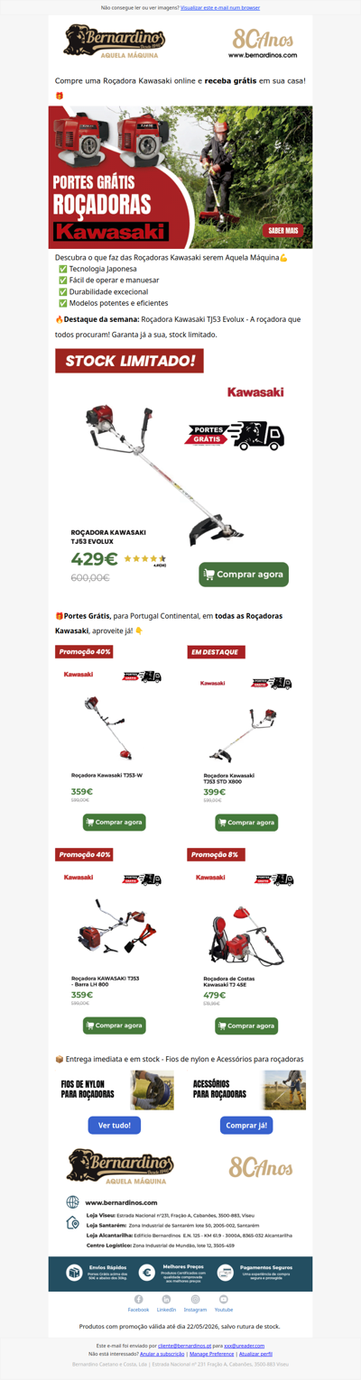 🎁Portes Grátis em todas as Roçadoras Kawasaki