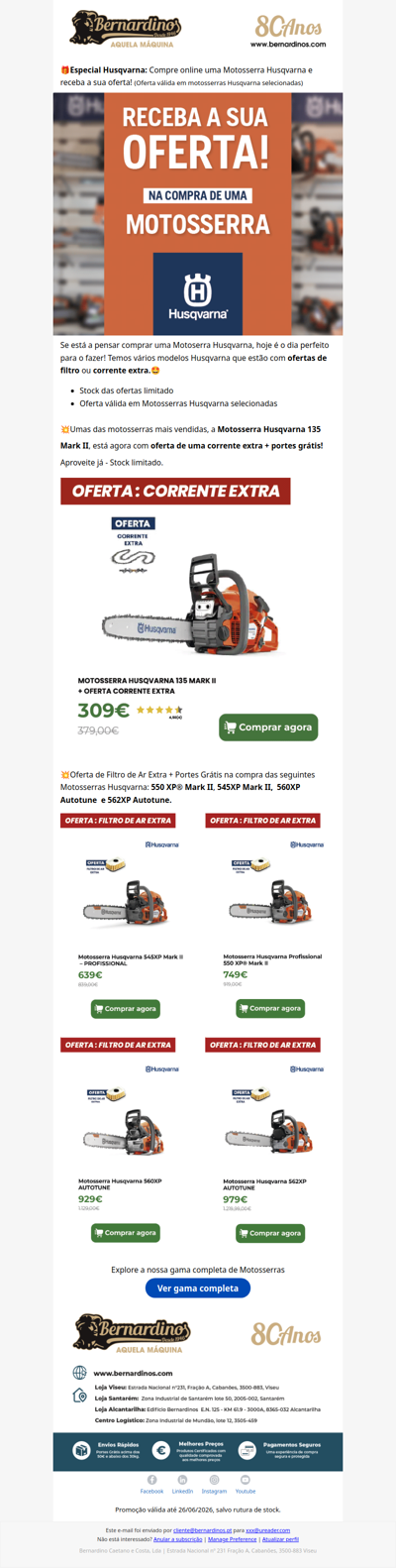 🎁Compre uma Motosserra Husqvarna e receba a sua oferta!
