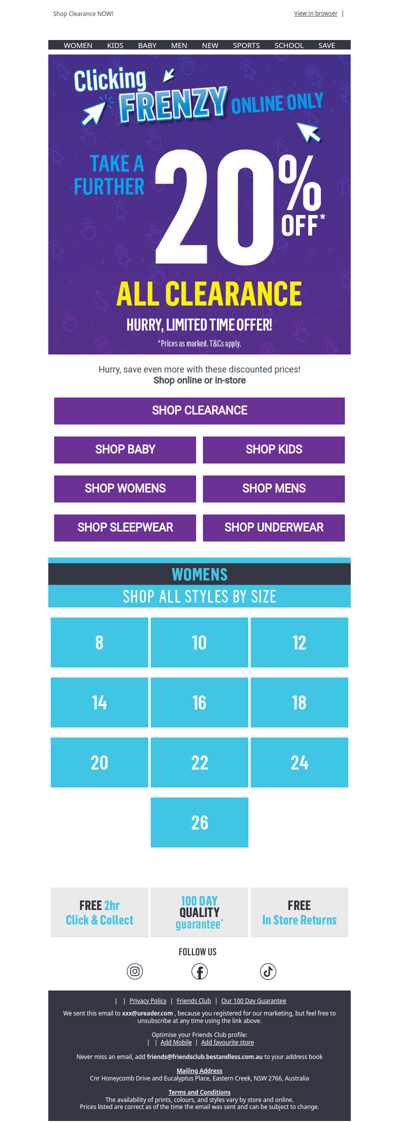 20% Off Clearance. Online Only