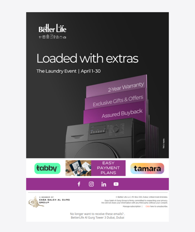 Your next washing machine comes with a 2-year warranty, buyback & gifts 🎁