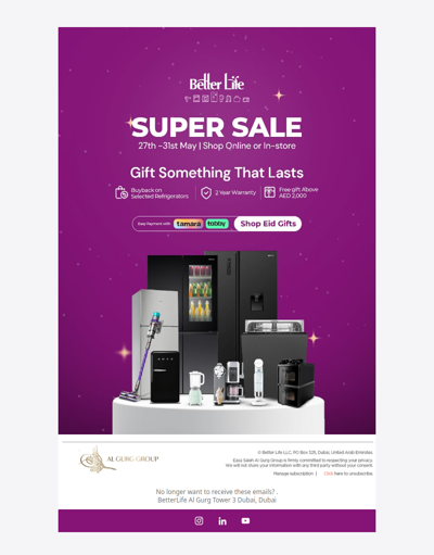 5 days. Super Sale prices. The best Eid gifts at Better Life.