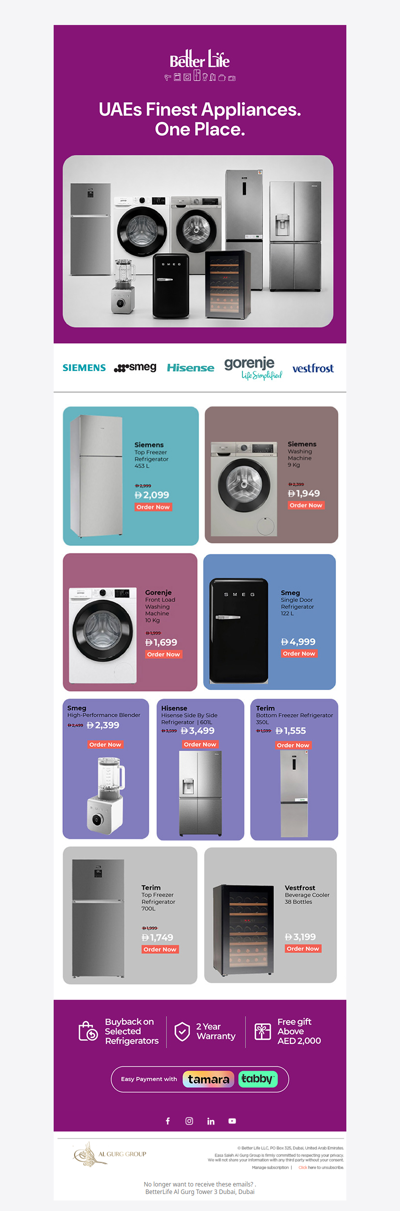 The UAE's finest appliances for YOUR Home. One place. Better Life.