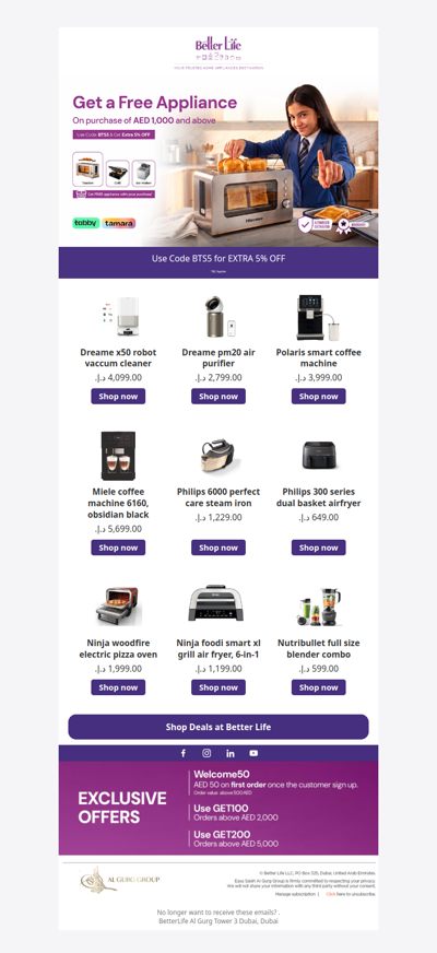 Get an Appliance FREE with your Purchase