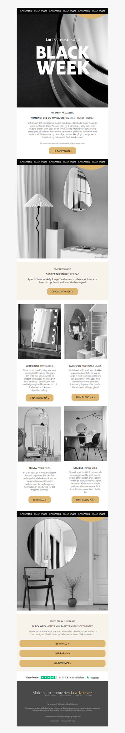 Black Week: 11% rabatt på luksuriøse speil – Gjør et kupp før de blir utsolgt! ✨