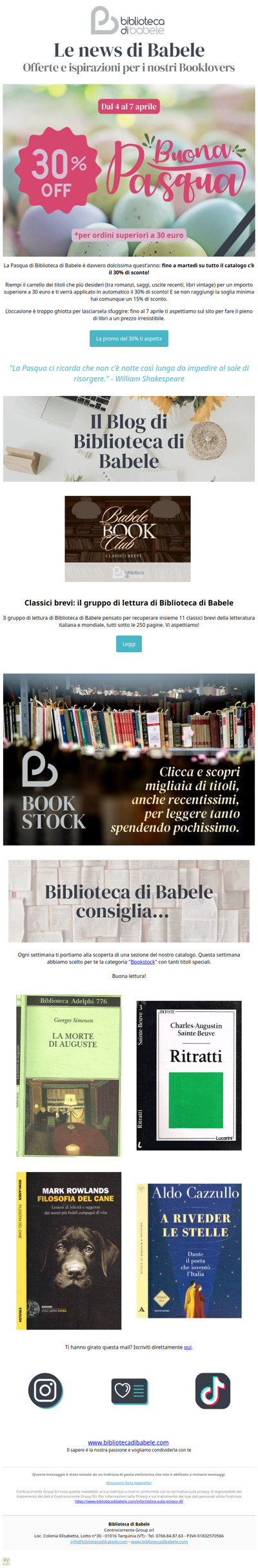 Buona Pasqua… con un super 30% su TUTTO!