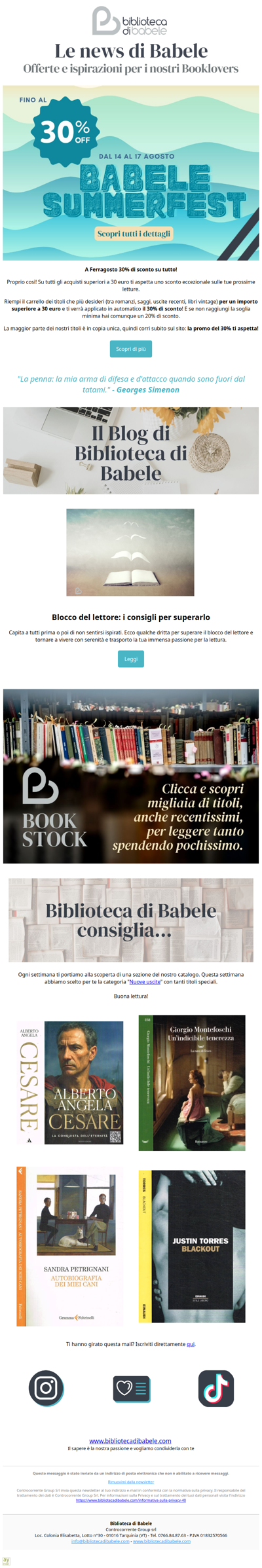 Babele Summer Fest: 30% di sconto su tutto