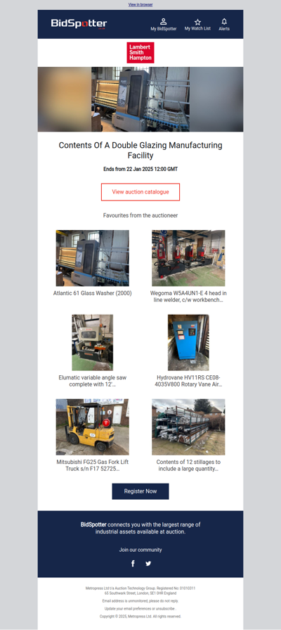 Contents of a Double Glazing Manufacturing Facility