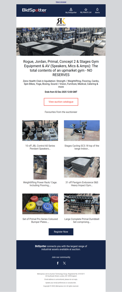 Total Contents of an Upmarket Gym