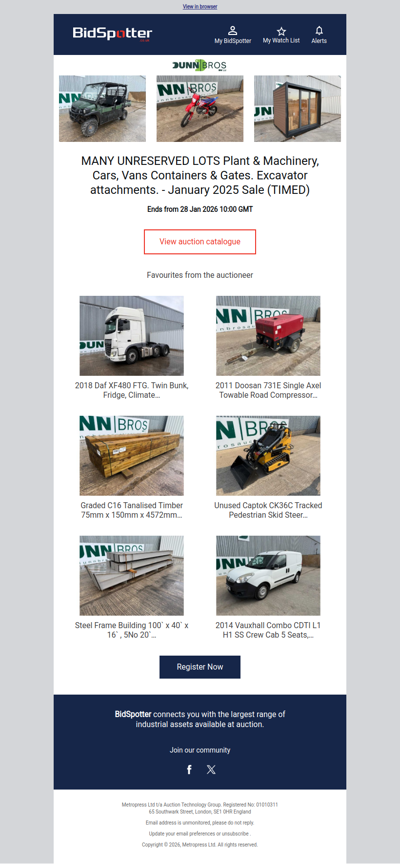 Plant & Machinery, Cars, Vans Containers & Gates