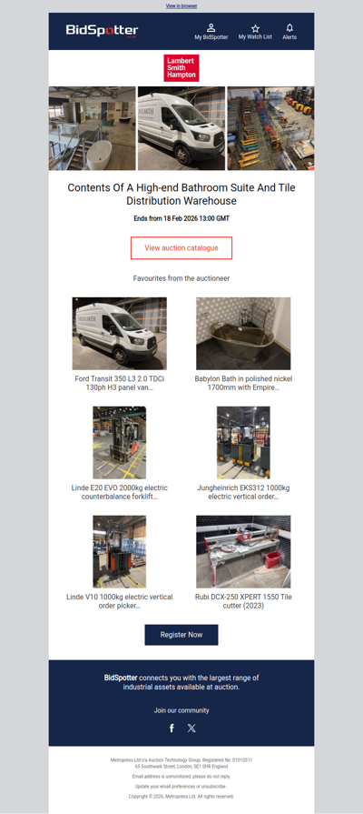 Contents of a Bathroom Suite & Tile Distribution Warehouse