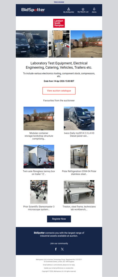 Laboratory Test Equipment, Vehicles, Catering & More