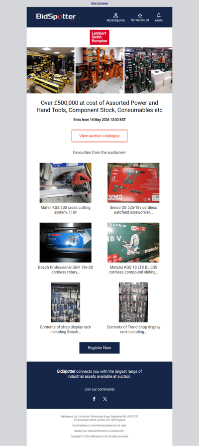 Assorted Power and Hand Tools, Component Stock & Consumables