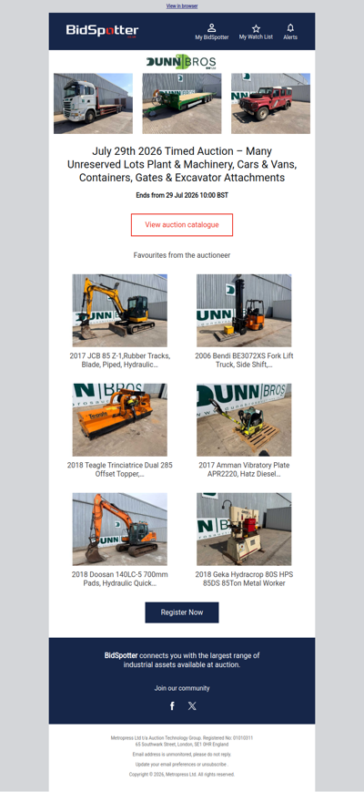 Plant & Machinery, Cars & Vans, Containers, Gates & Excavator Attachments