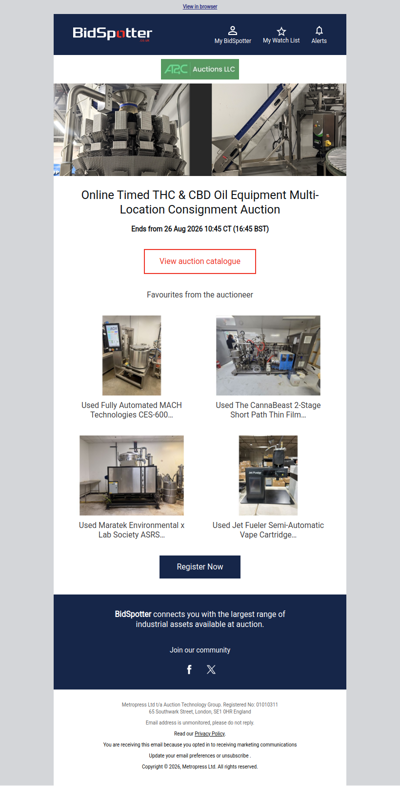 THC & CBD Oil Equipment Multi-Location Consignment Auction