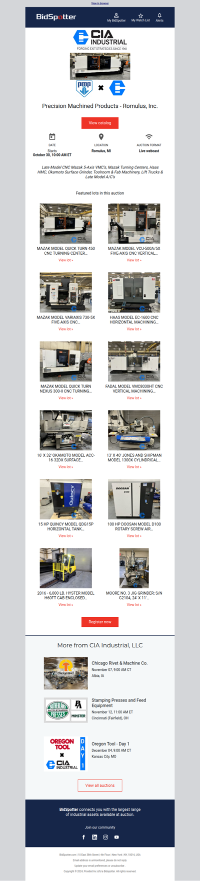 Webcast Auction Late Model Mazak CNC Machining and more