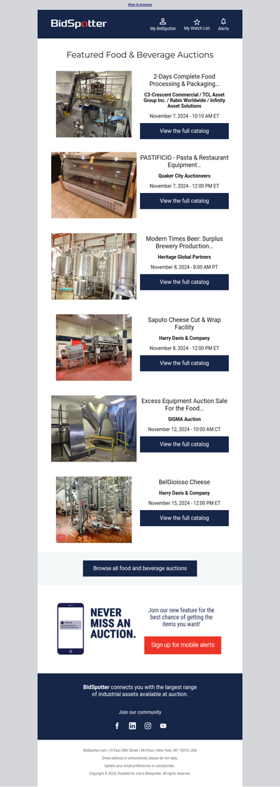 Featured Food & Beverage Auctions