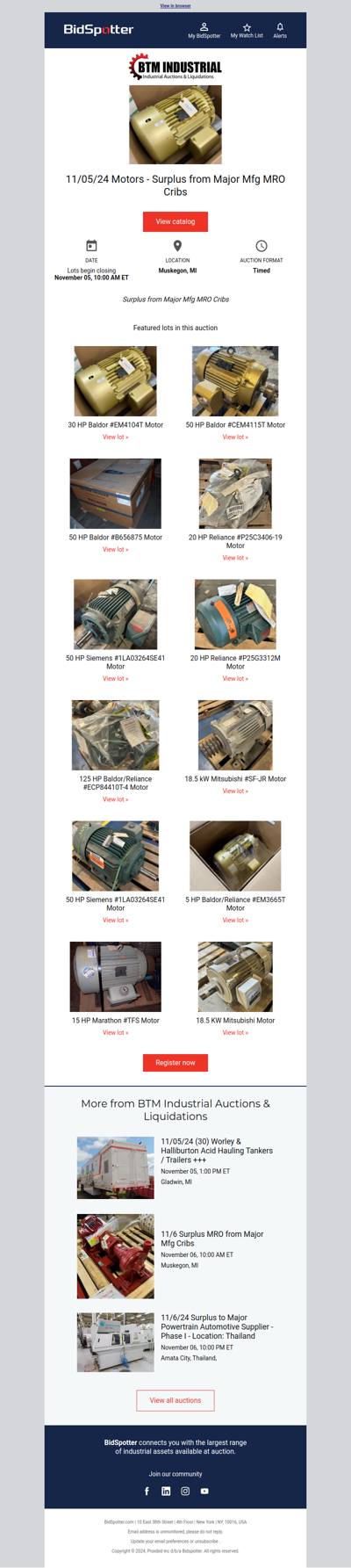 11/05/24 Motors - Surplus from Major Mfg MRO Cribs