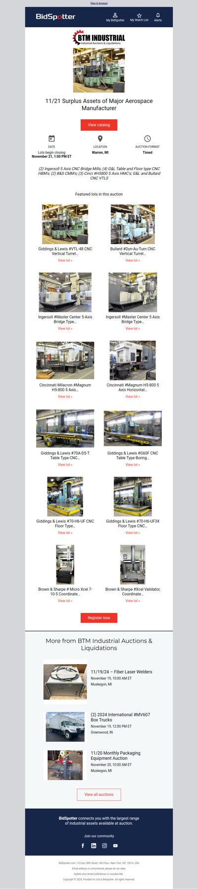 11/21 Surplus Assets of Major Aerospace Manufacturer